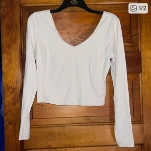 lululemon athletica White V-Neck Long Sleeve Cropped Top